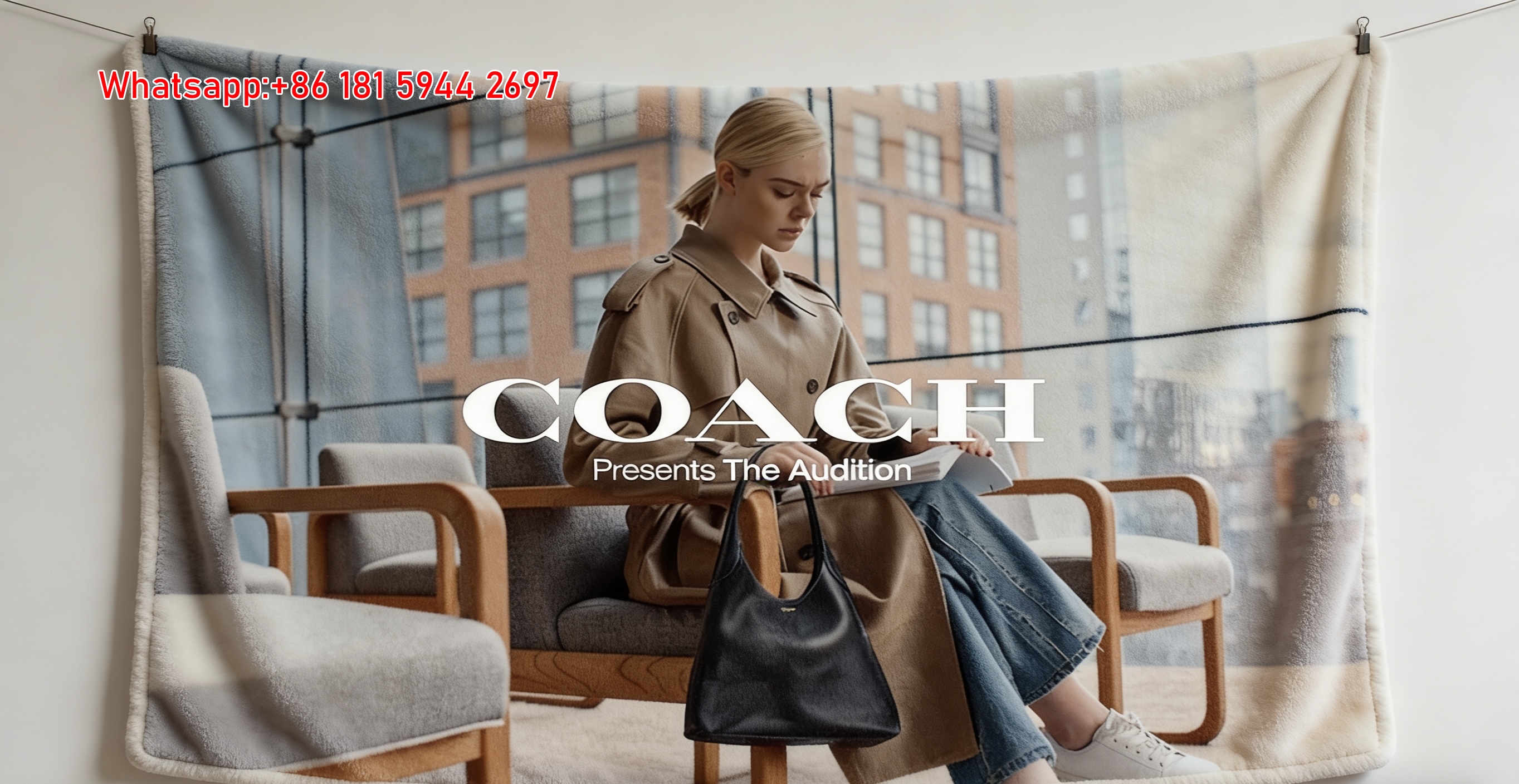 Coach Elle Fanning Print Flannel Throw Blanket for Sofa C106
